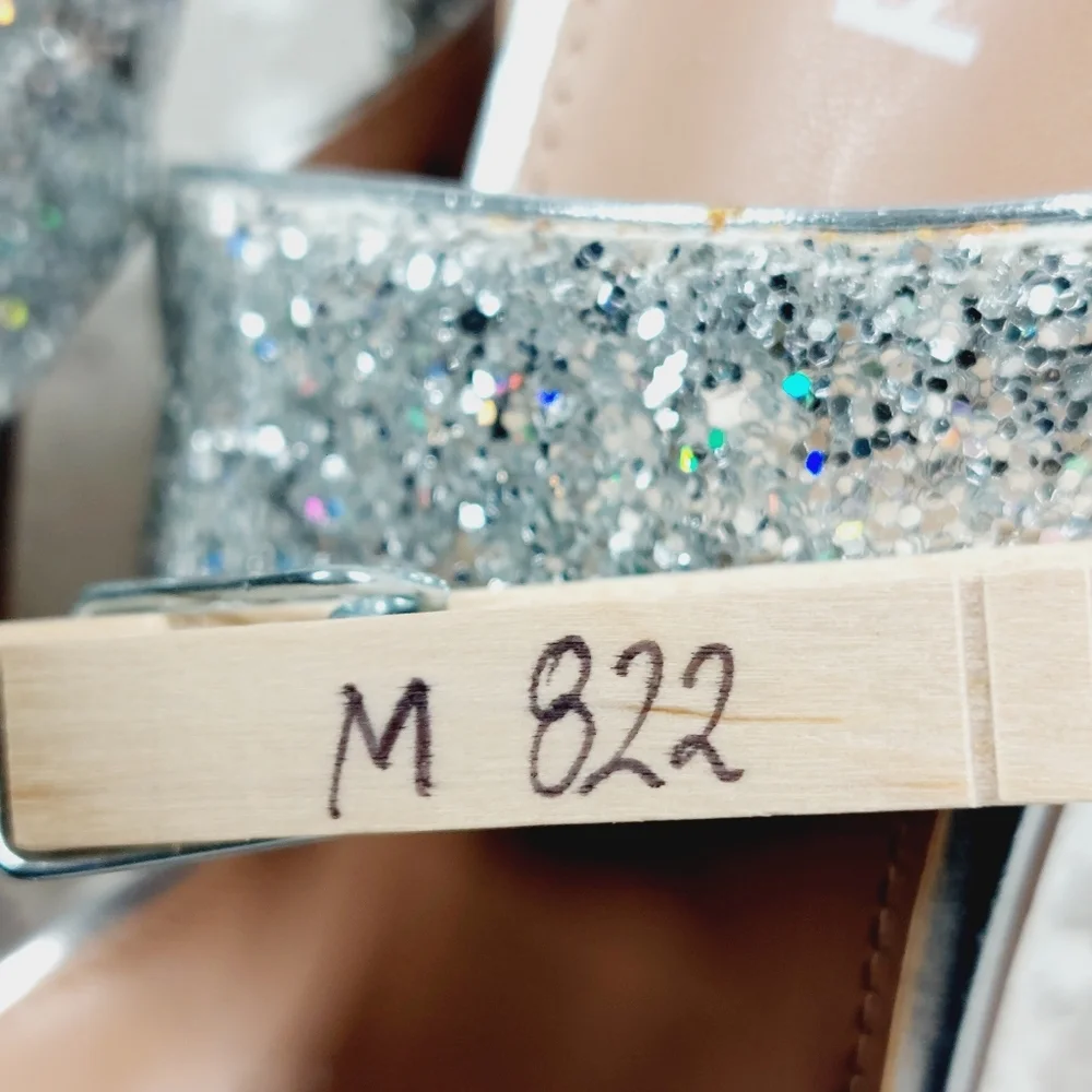 NEW Abound Carina Glitter Silver Slip On Block Heel Sandals M822 - Picture 14 of 14